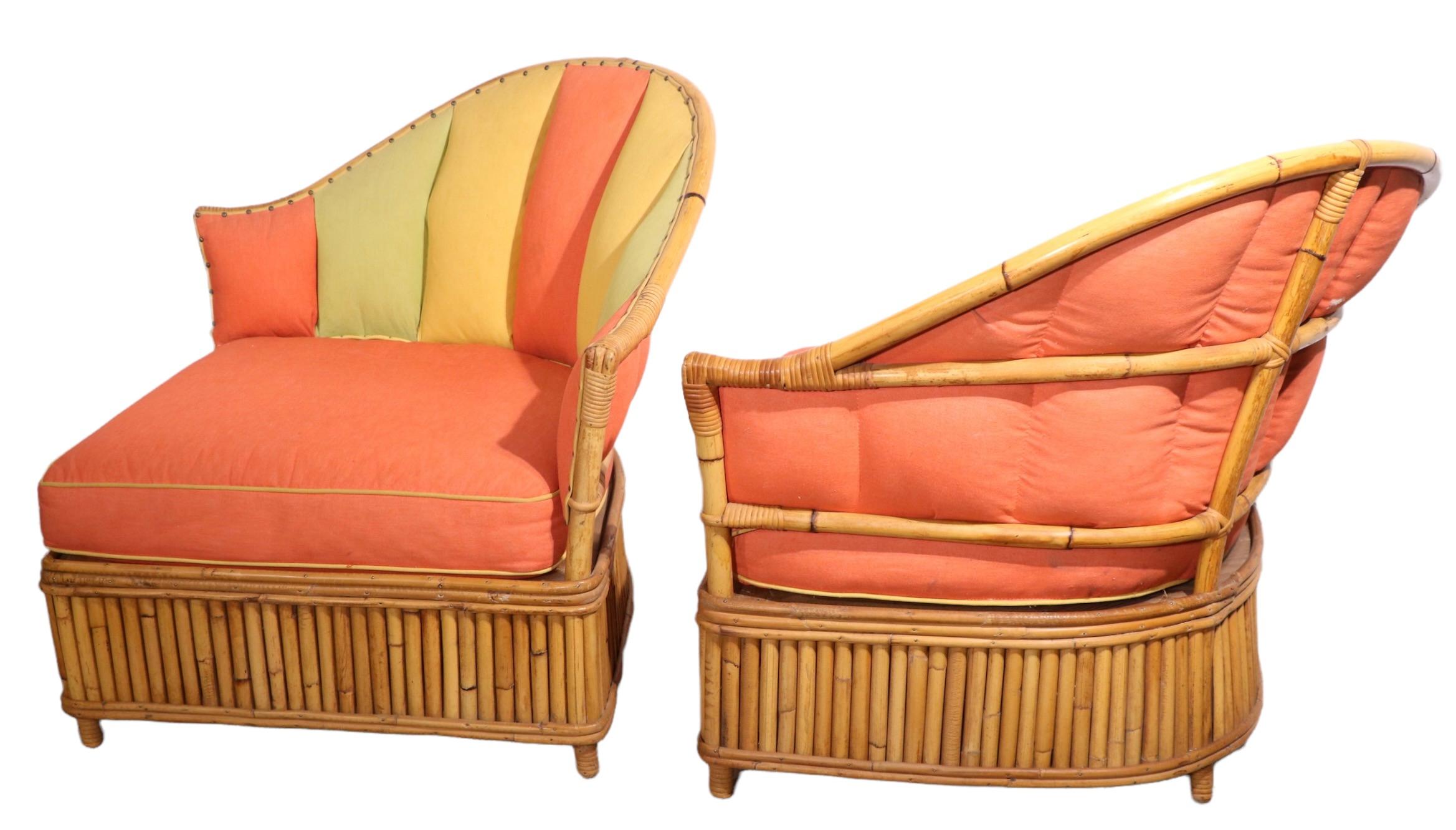 American Pr. Mid Century Corner Lounge Chairs by Ficks Reed For Sale