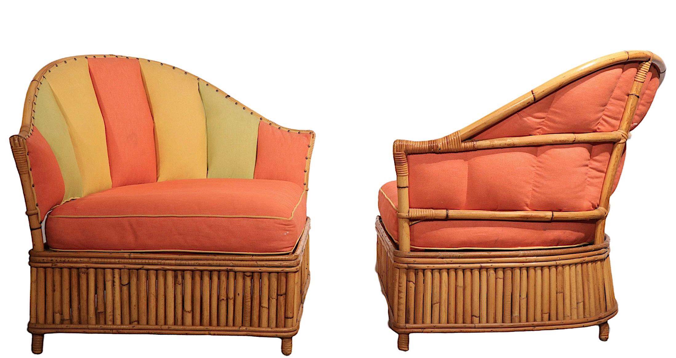 20th Century Pr. Mid Century Corner Lounge Chairs by Ficks Reed For Sale