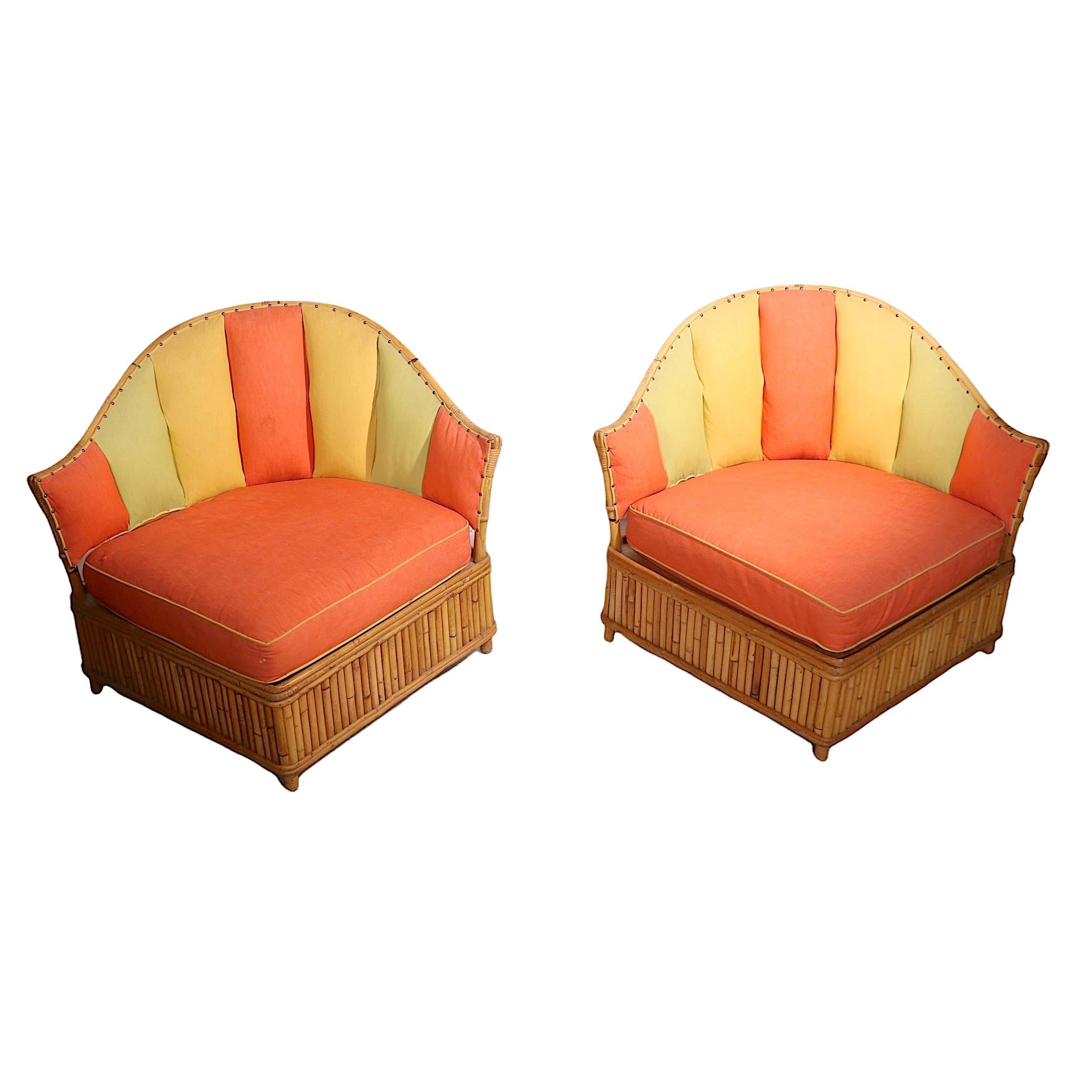 Pr. Mid Century Corner Lounge Chairs by Ficks Reed For Sale