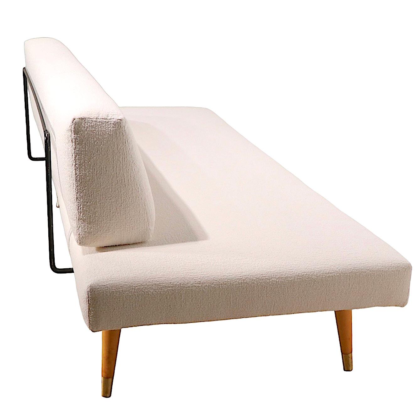 Pr. Mid Century Daybeds Newly Upholstered in Off White Boucle Fabric, c. 1950's 5