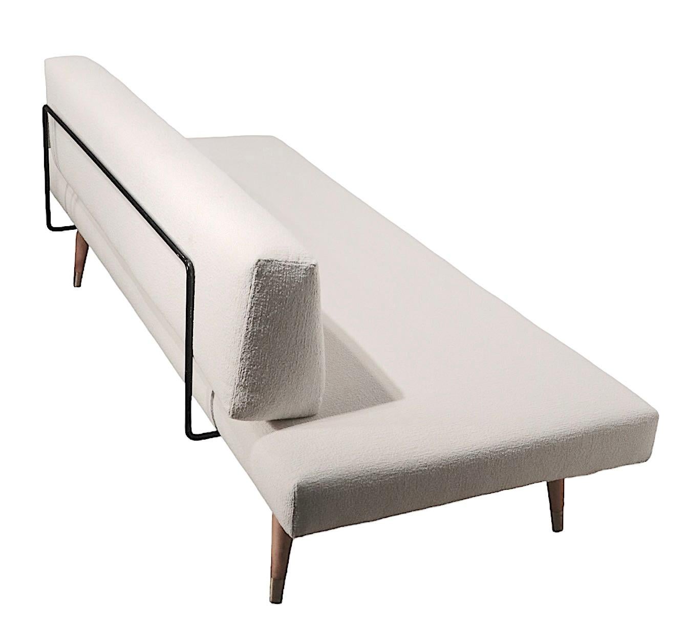 Pr. Mid Century Daybeds Newly Upholstered in Off White Boucle Fabric, c. 1950's 6