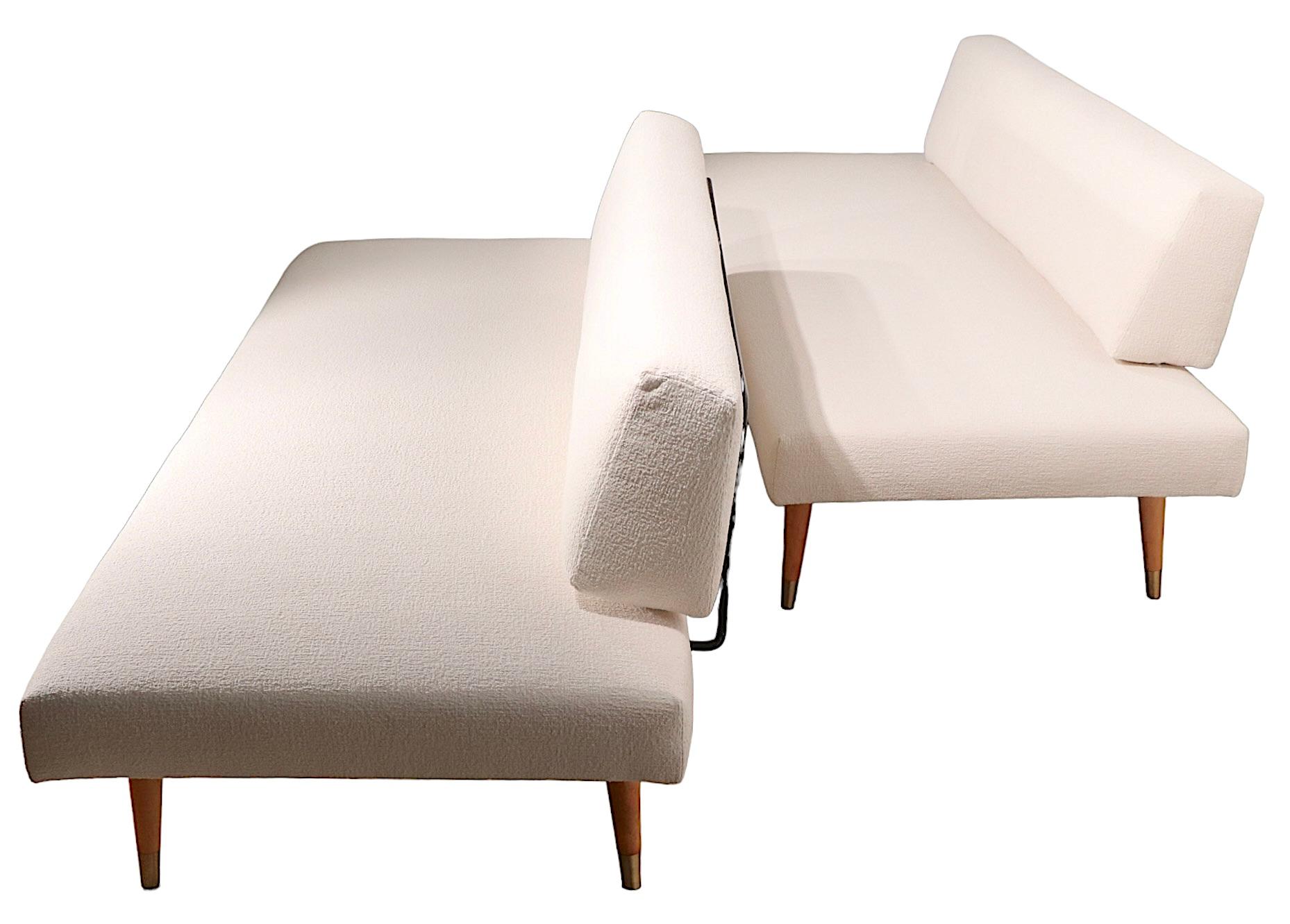 Pr. Mid Century Daybeds Newly Upholstered in Off White Boucle Fabric, c. 1950's In Good Condition In New York, NY