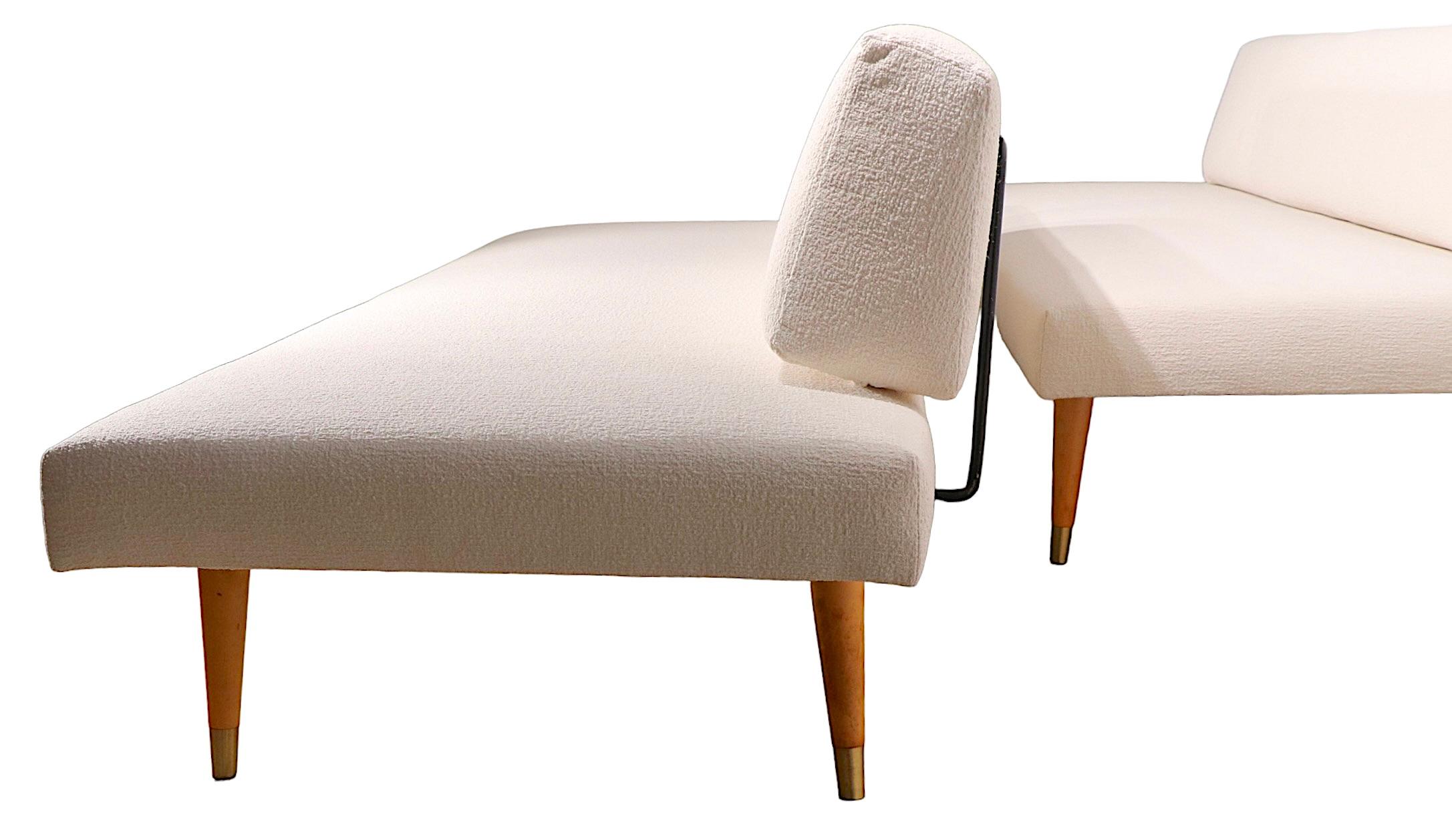 20th Century Pr. Mid Century Daybeds Newly Upholstered in Off White Boucle Fabric, c. 1950's
