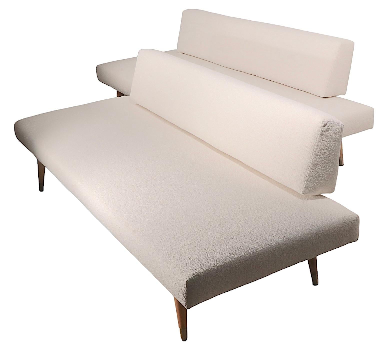 Pr. Mid Century Daybeds Newly Upholstered in Off White Boucle Fabric, c. 1950's 2