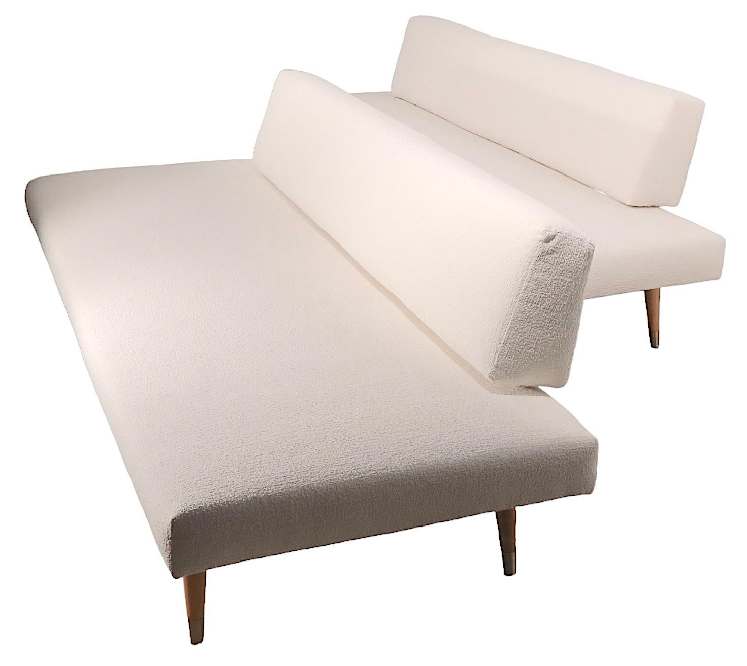 Pr. Mid Century Daybeds Newly Upholstered in Off White Boucle Fabric, c. 1950's 3