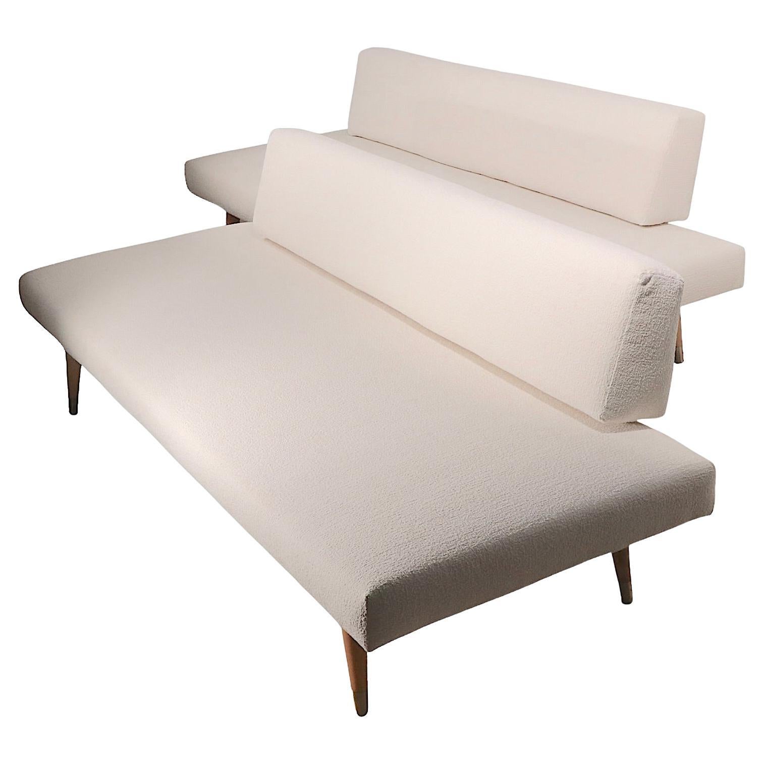 Pr. Mid Century Daybeds Newly Upholstered in Off White Boucle Fabric, c. 1950's