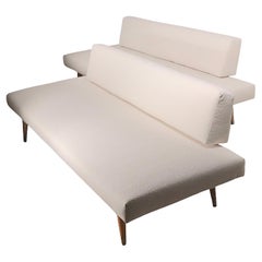 Vintage Pr. Mid Century Daybeds Newly Upholstered in Off White Boucle Fabric, c. 1950's