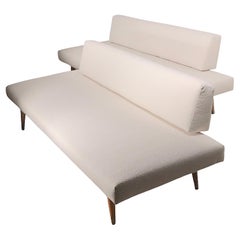 Pr. Mid Century Daybeds Newly Upholstered in Off White Boucle Fabric, c. 1950's