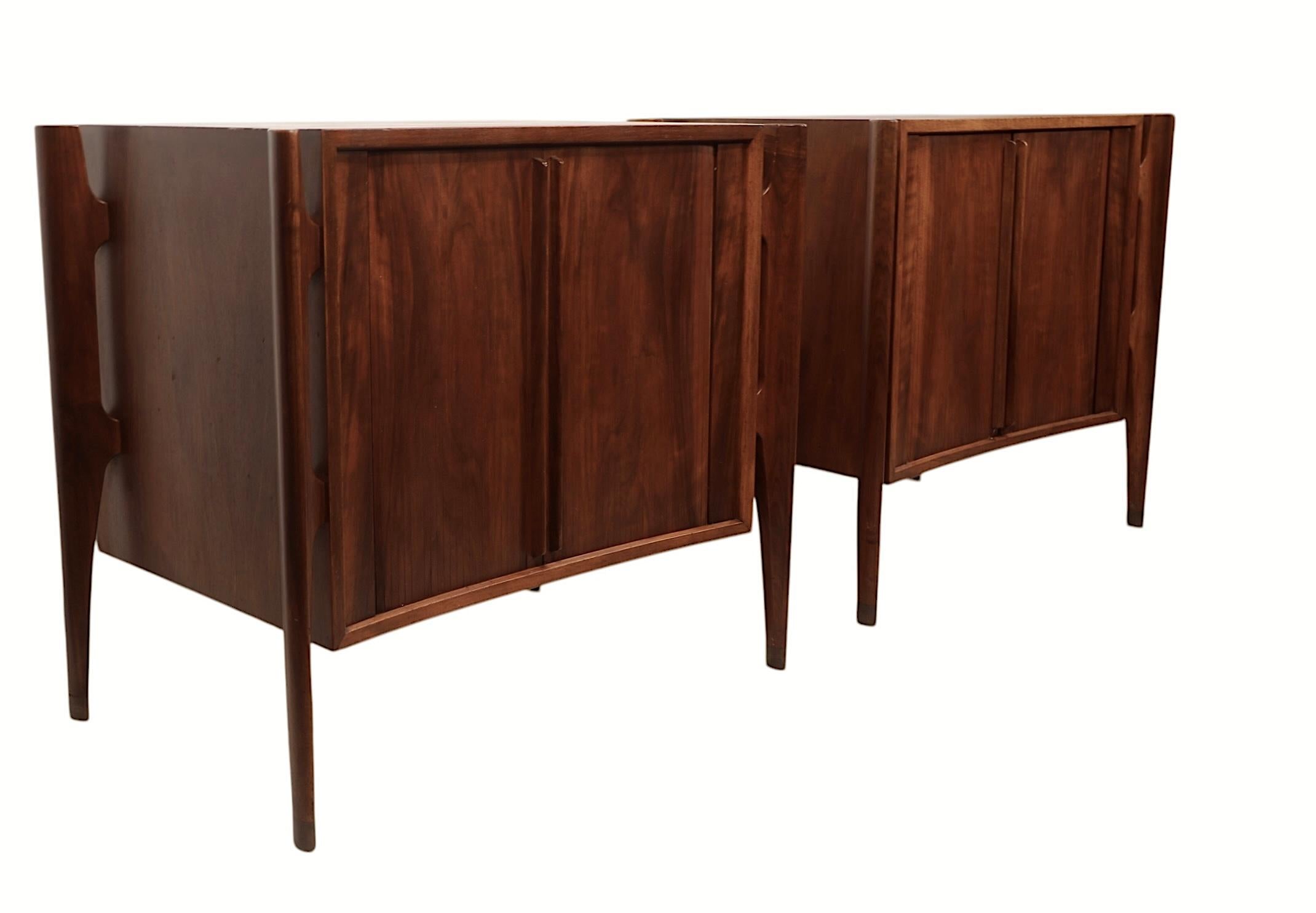 Walnut Pr. Mid Century Exoskeleton  Night Tables made in Sweden by William Hinn  1950's For Sale