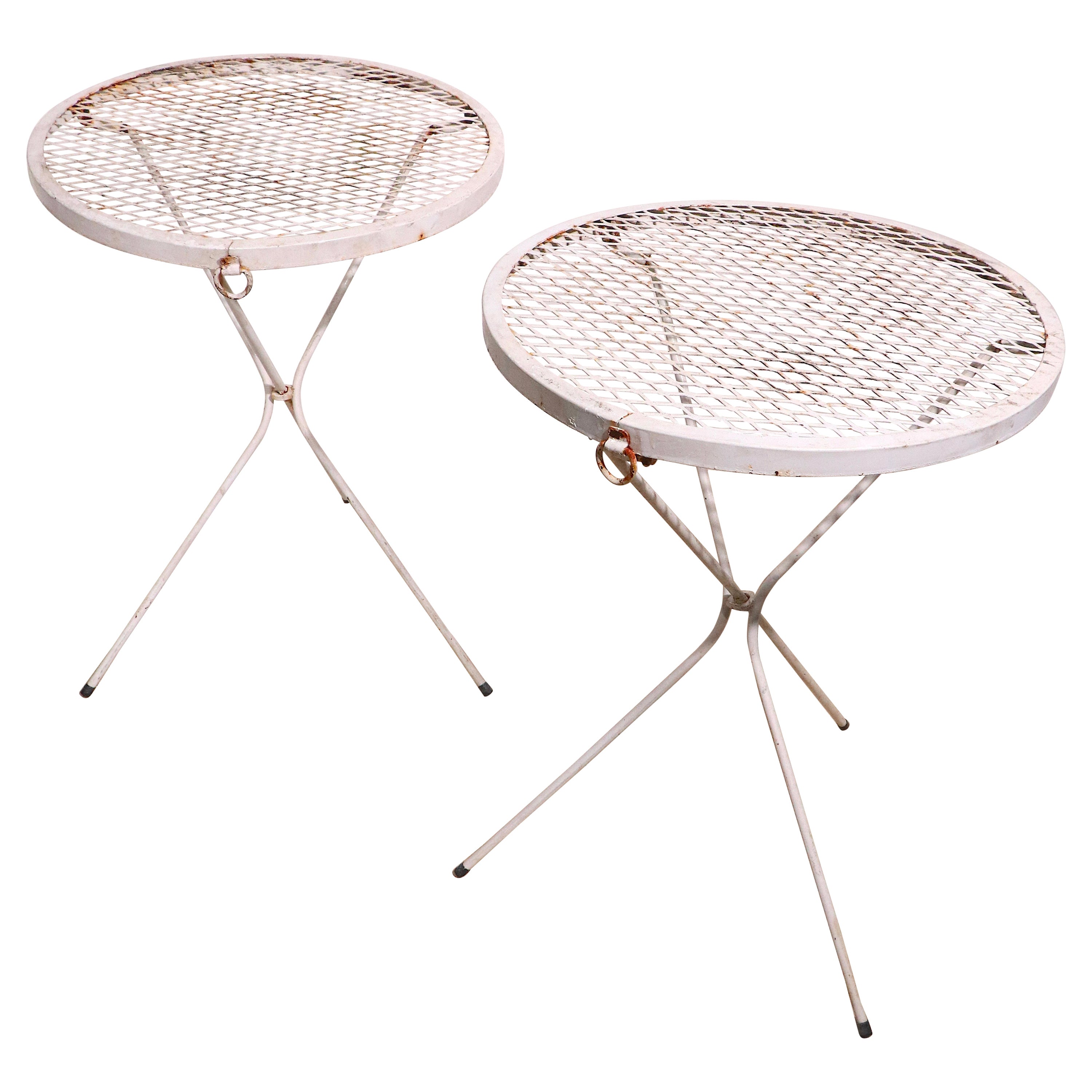 Pr. Mid-Century Folding Garden Patio Poolside Tables Att. to Salterini