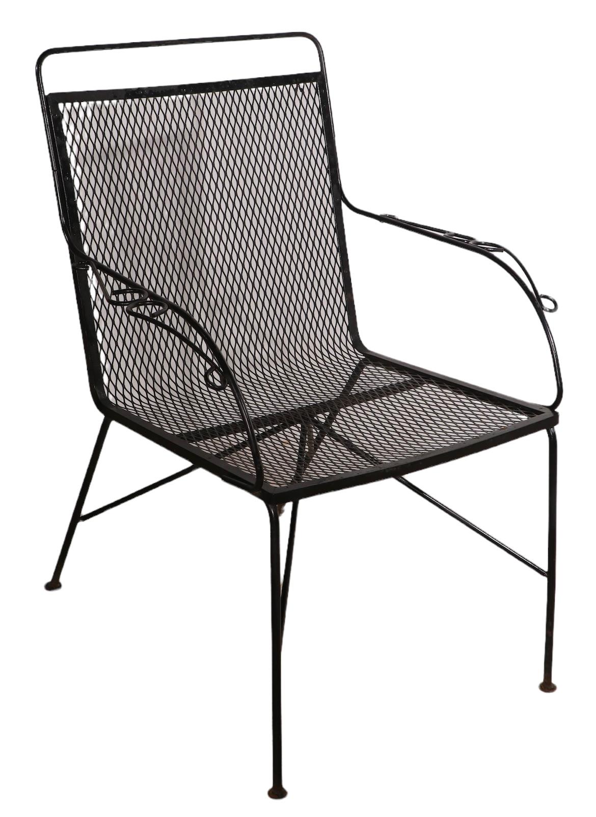 Pr. Mid Century Garden Patio Poolside  Wrought Iron Dining Lounge Arm Chairs For Sale 4