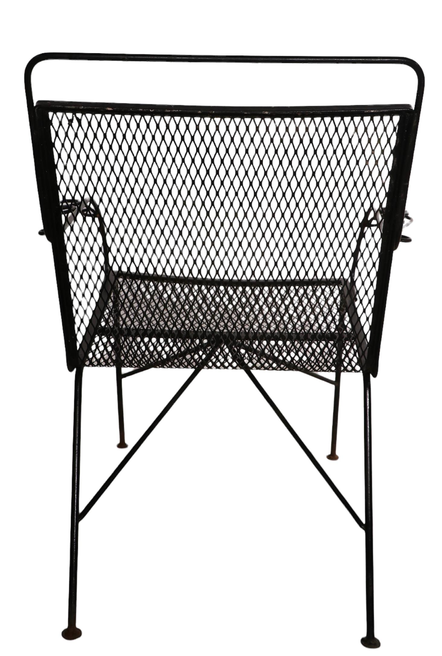 American Pr. Mid Century Garden Patio Poolside  Wrought Iron Dining Lounge Arm Chairs For Sale