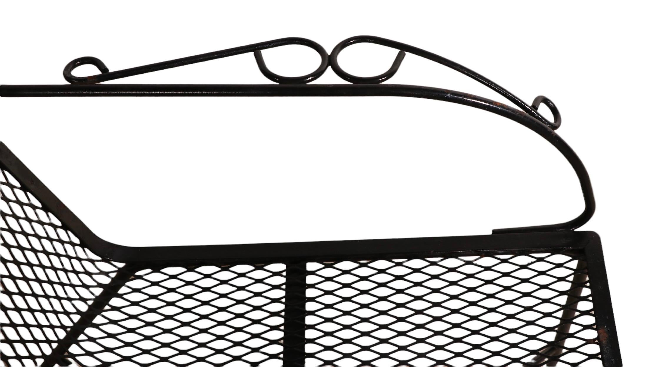 20th Century Pr. Mid Century Garden Patio Poolside  Wrought Iron Dining Lounge Arm Chairs For Sale