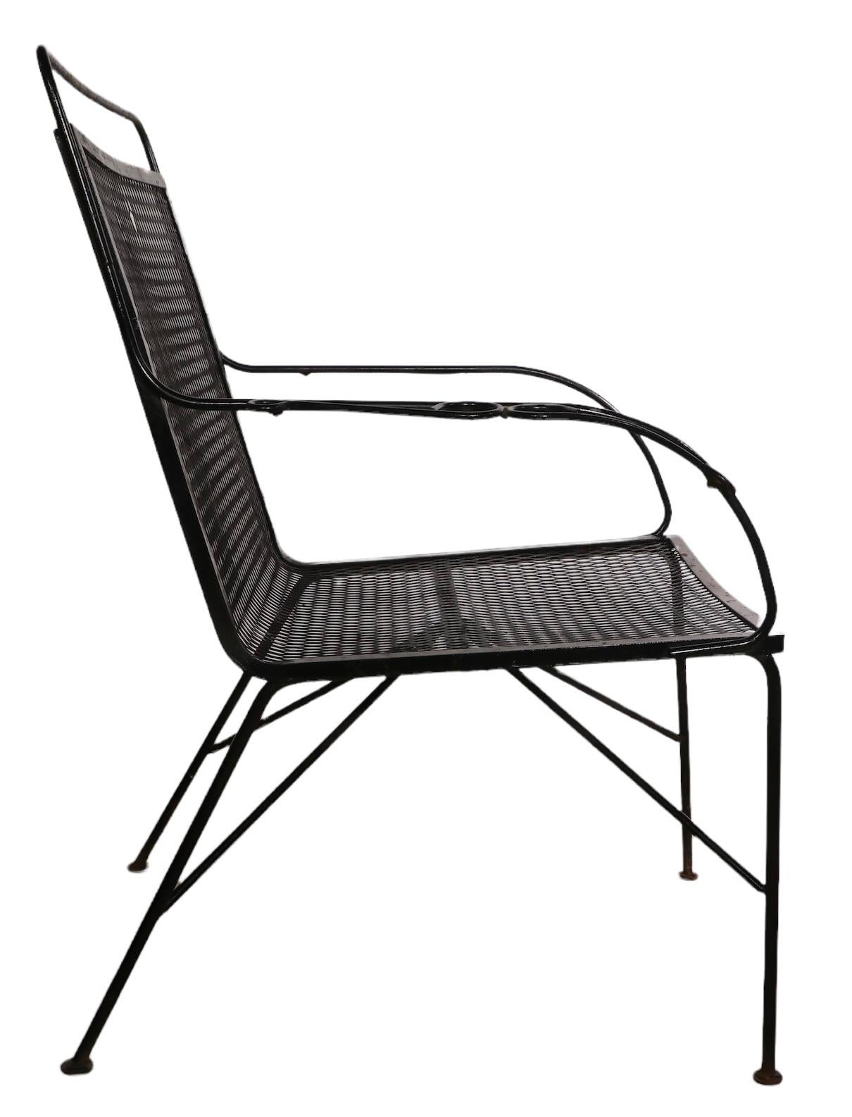Pr. Mid Century Garden Patio Poolside  Wrought Iron Dining Lounge Arm Chairs For Sale 1