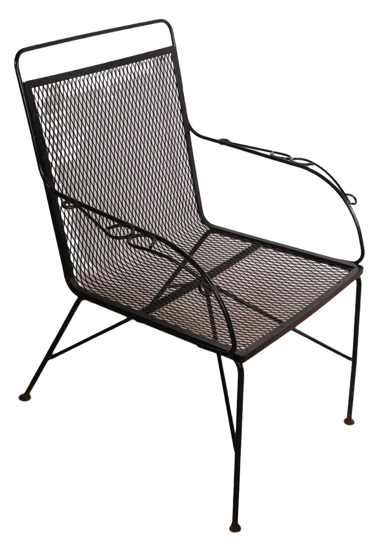 Pr. Mid Century Garden Patio Poolside  Wrought Iron Dining Lounge Arm Chairs For Sale 2