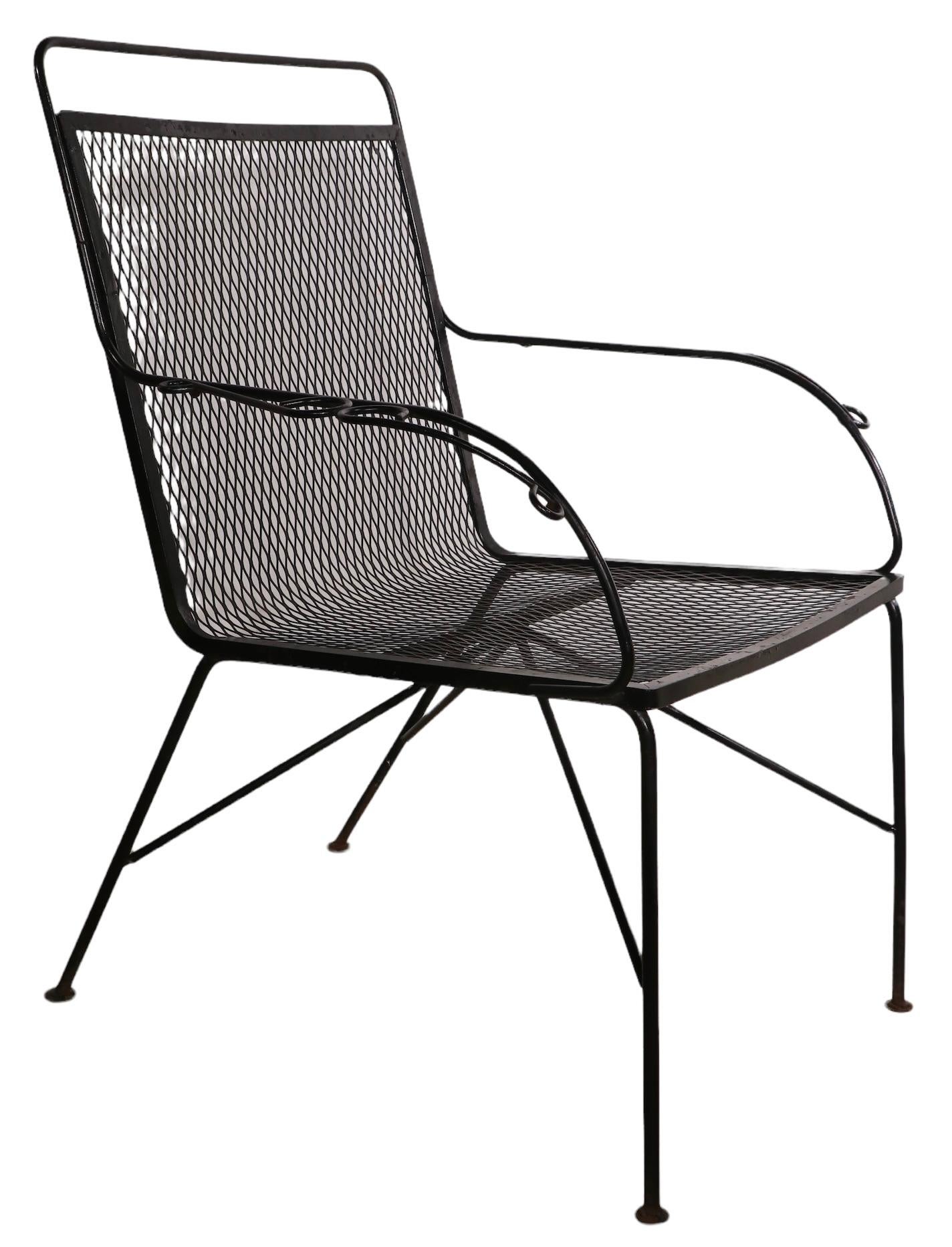Pr. Mid Century Garden Patio Poolside  Wrought Iron Dining Lounge Arm Chairs For Sale 3