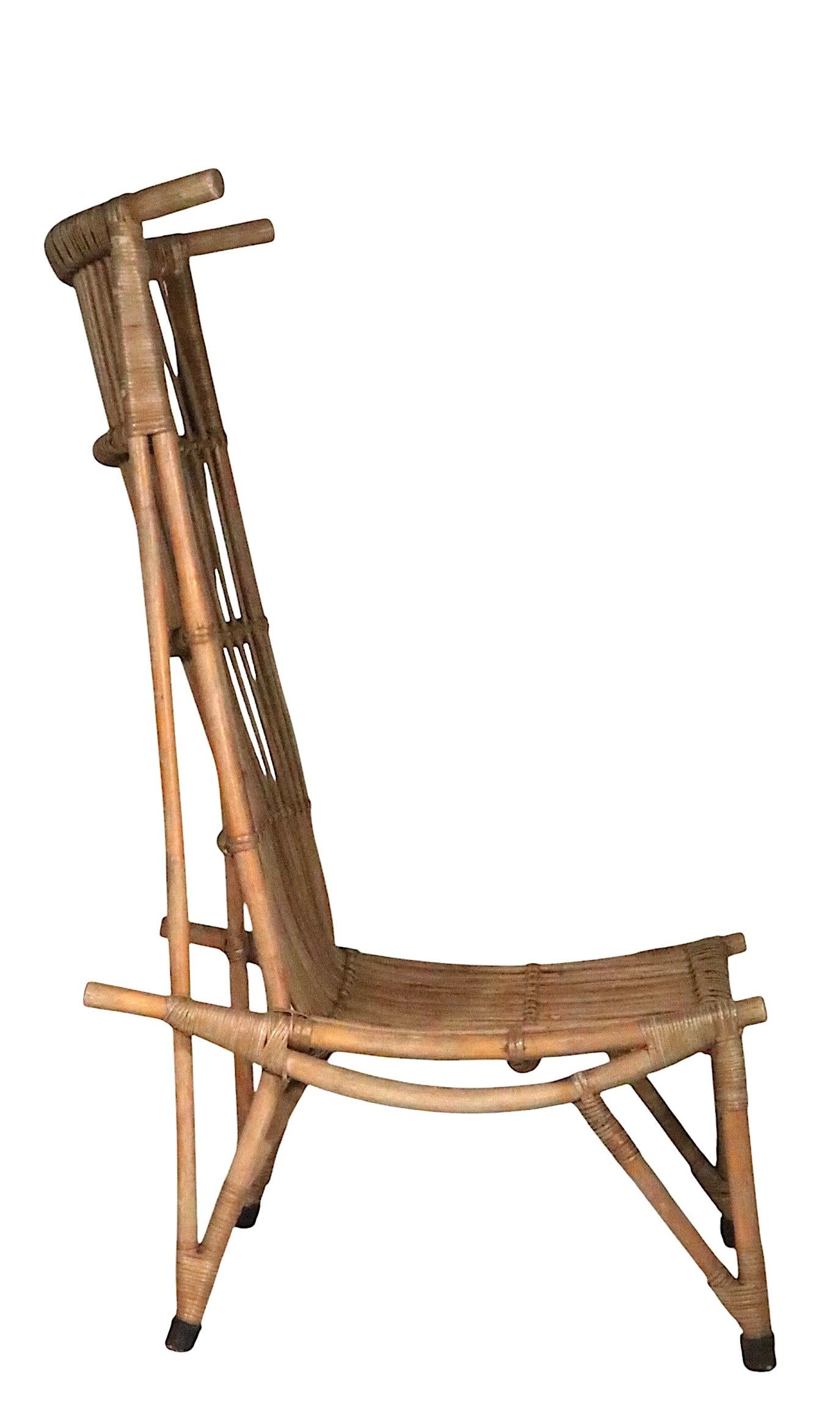 Pr. Mid Century High Back Bamboo Lounge  Chairs after Audoux Minnet c. 1960's For Sale 6
