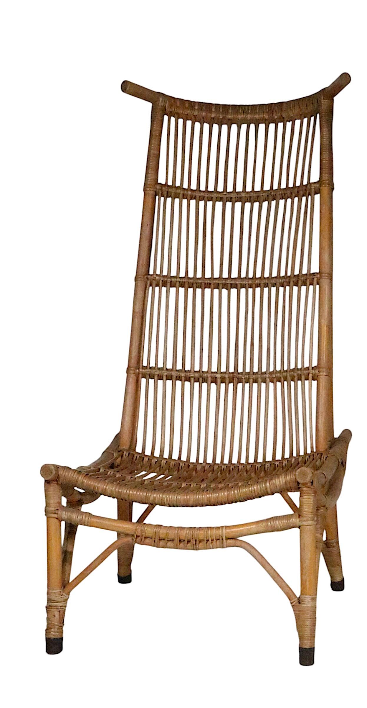 Pr. Mid Century High Back Bamboo Lounge  Chairs after Audoux Minnet c. 1960's For Sale 7