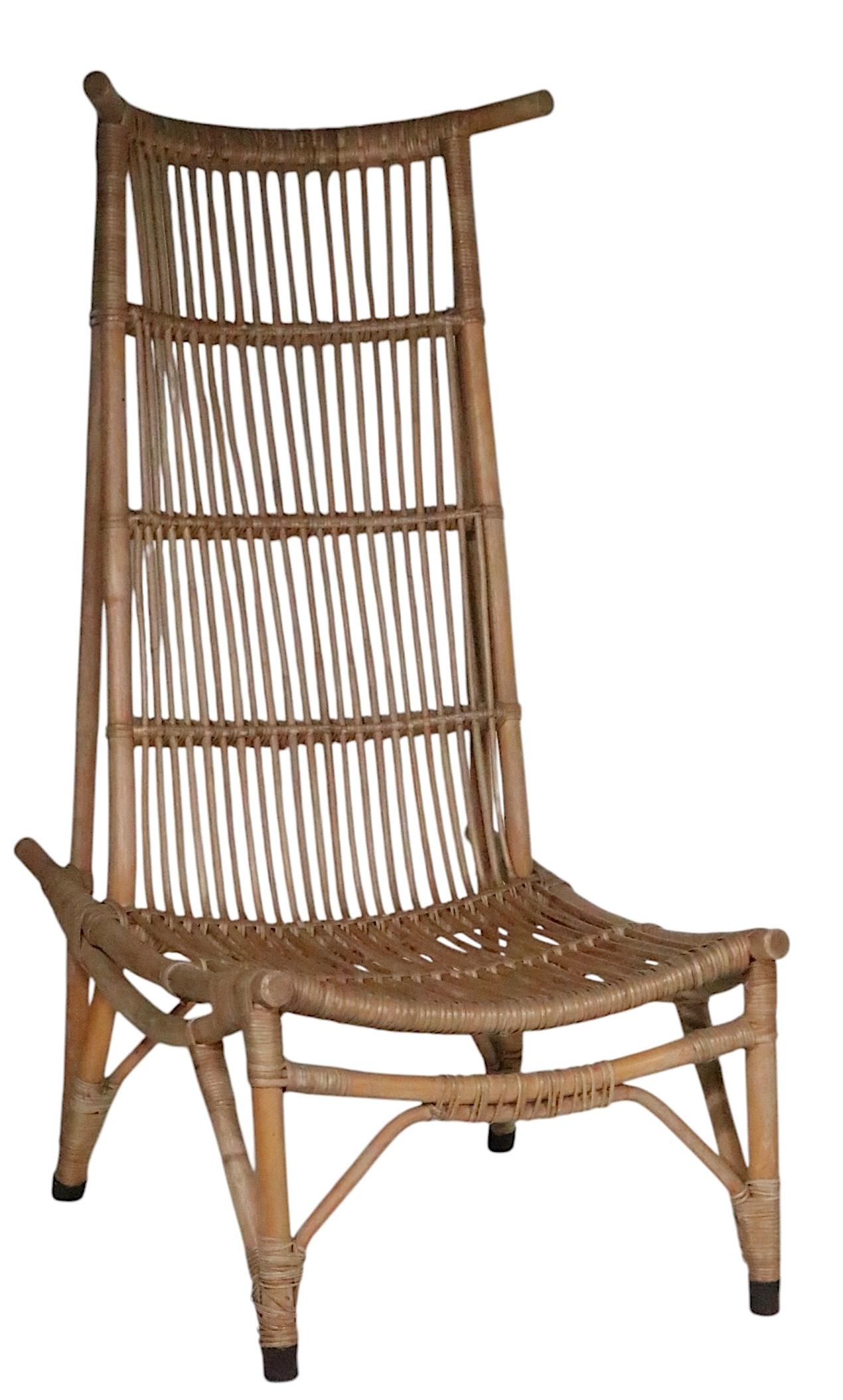 Pr. Mid Century High Back Bamboo Lounge  Chairs after Audoux Minnet c. 1960's For Sale 8