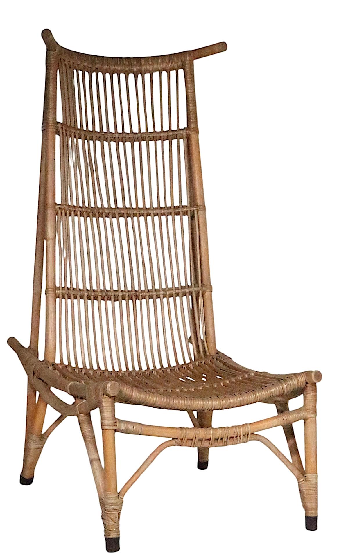 Pr. Mid Century High Back Bamboo Lounge  Chairs after Audoux Minnet c. 1960's For Sale 9