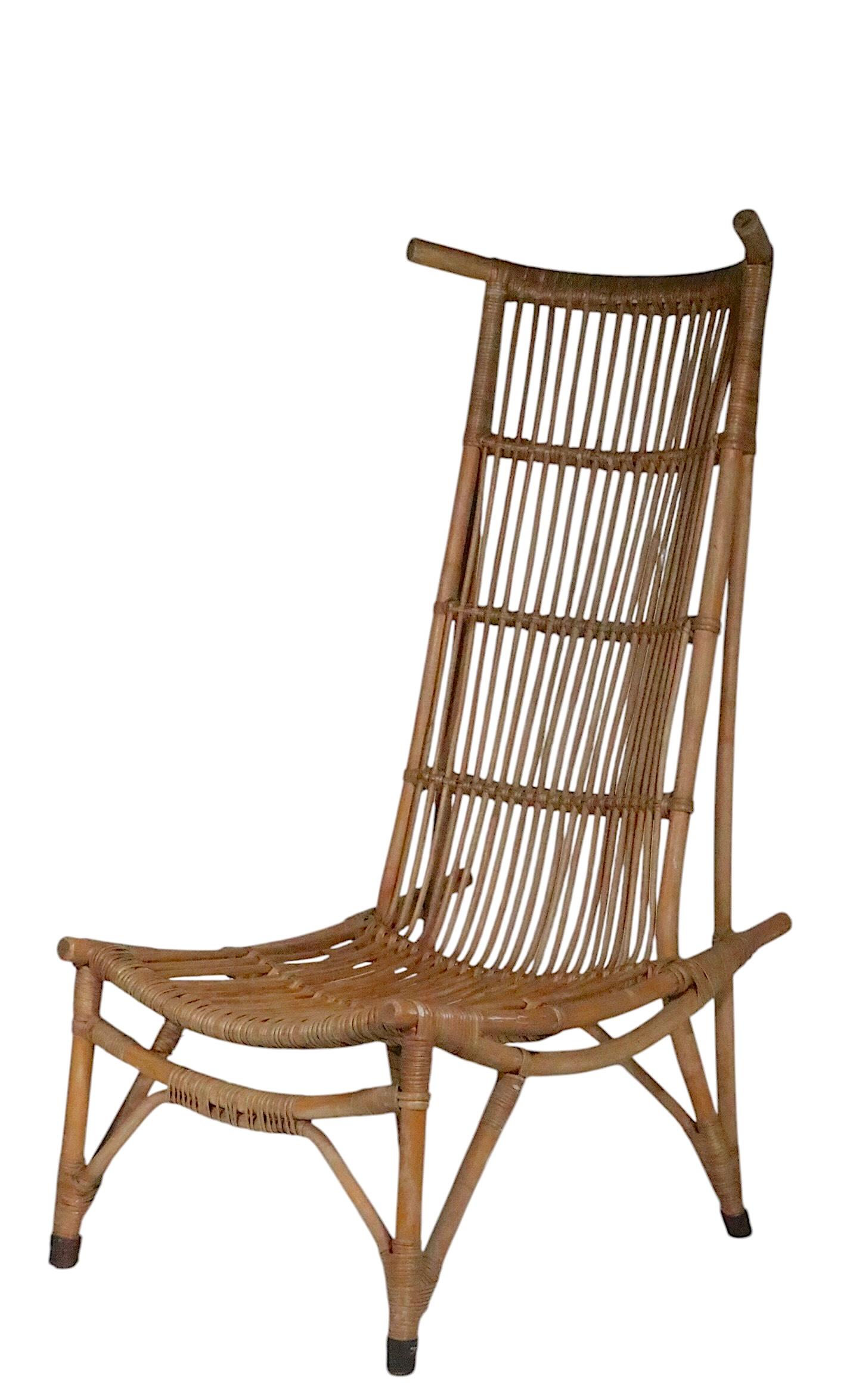 Pr. Mid Century High Back Bamboo Lounge  Chairs after Audoux Minnet c. 1960's For Sale 10