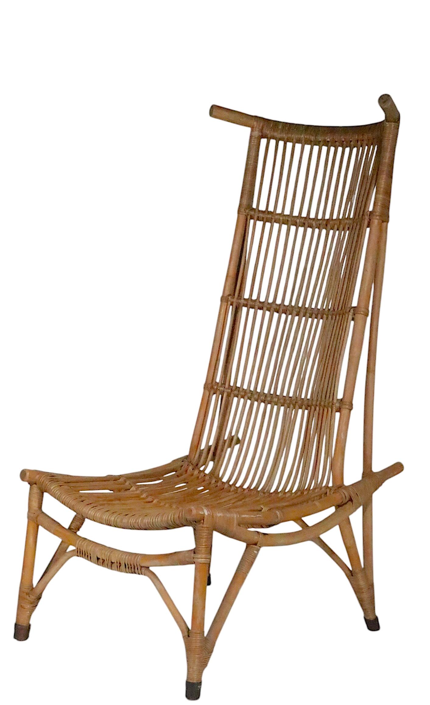 Pr. Mid Century High Back Bamboo Lounge  Chairs after Audoux Minnet c. 1960's For Sale 11
