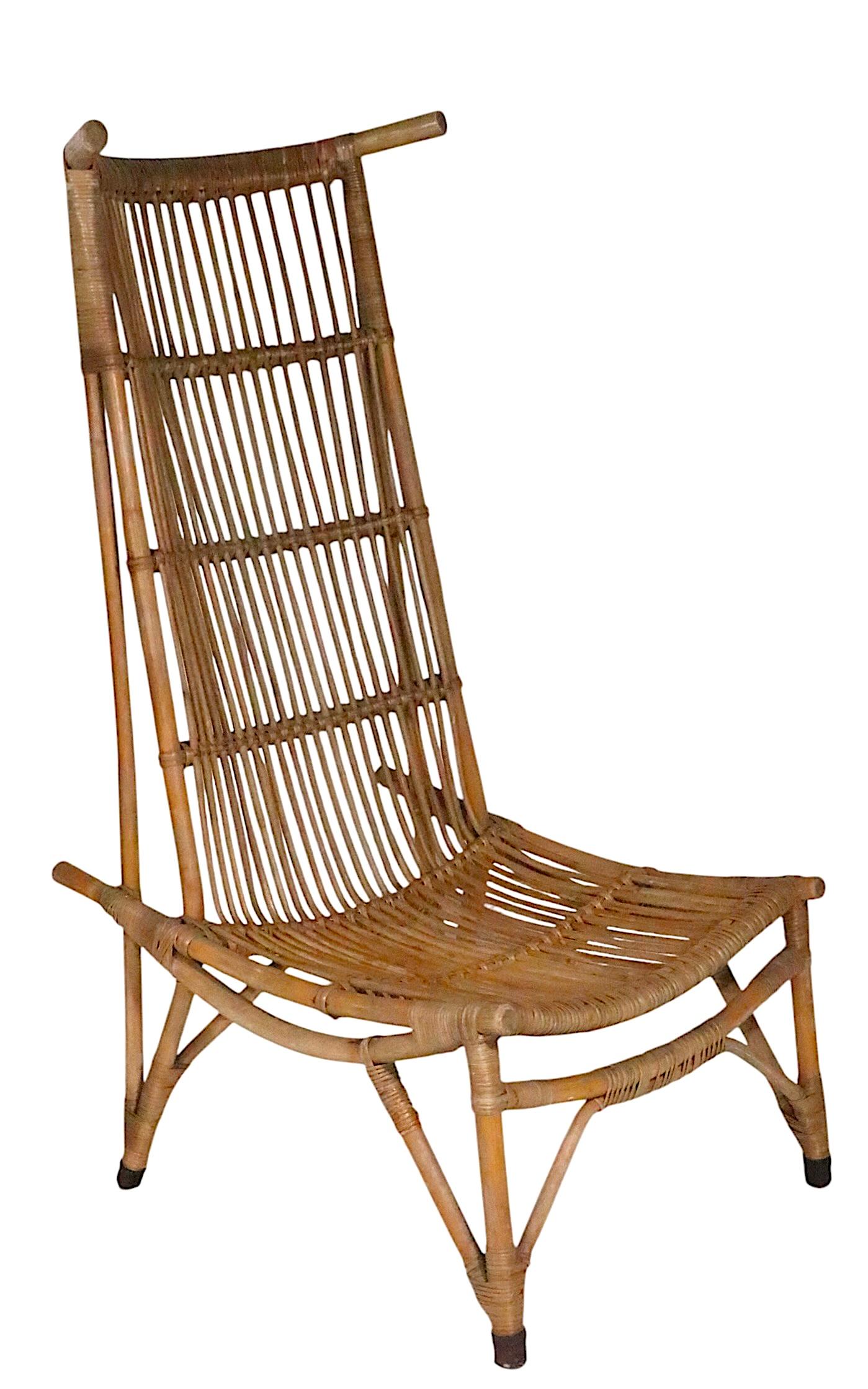 Pr. Mid Century High Back Bamboo Lounge  Chairs after Audoux Minnet c. 1960's In Good Condition For Sale In New York, NY
