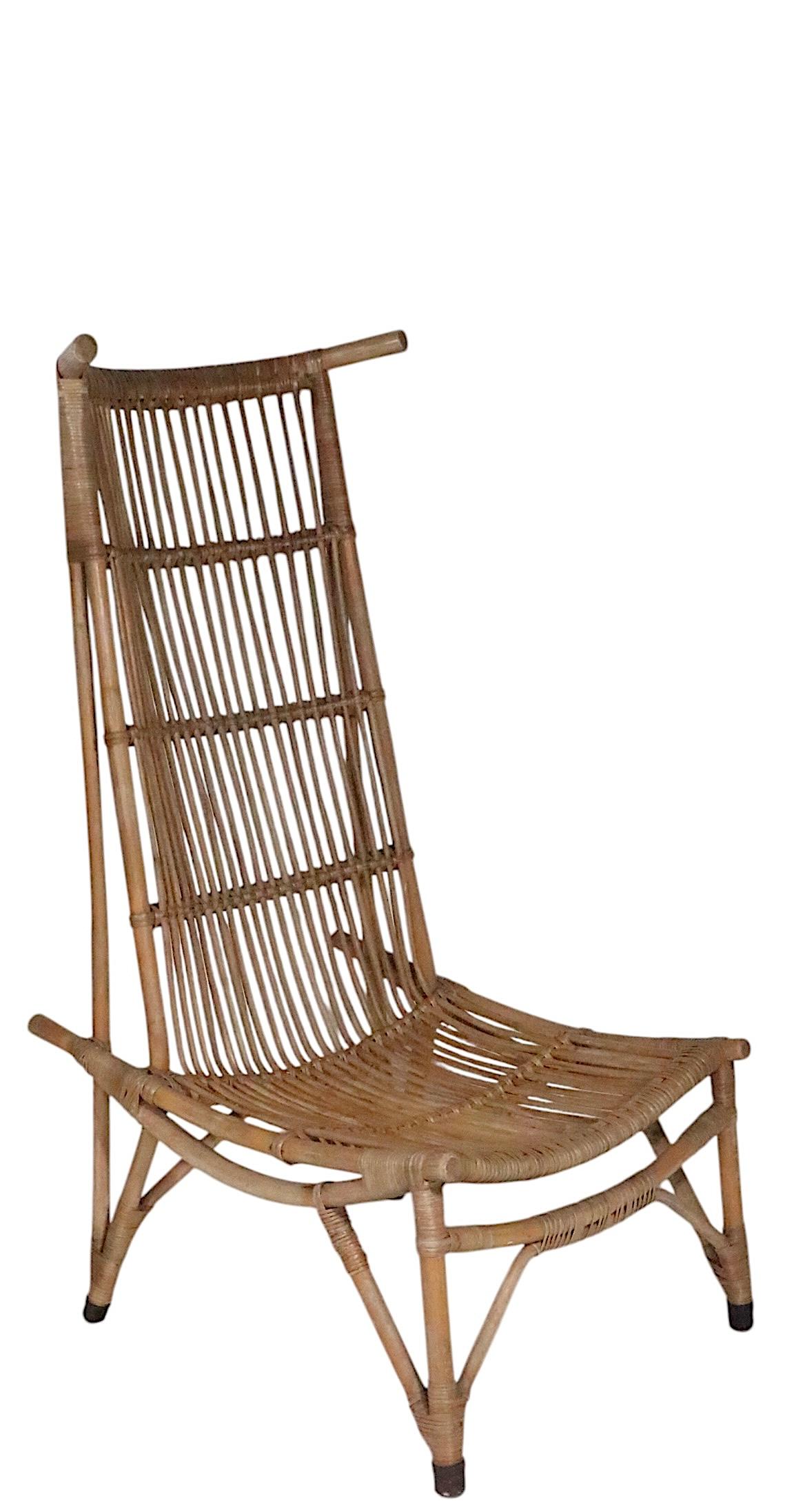 20th Century Pr. Mid Century High Back Bamboo Lounge  Chairs after Audoux Minnet c. 1960's For Sale