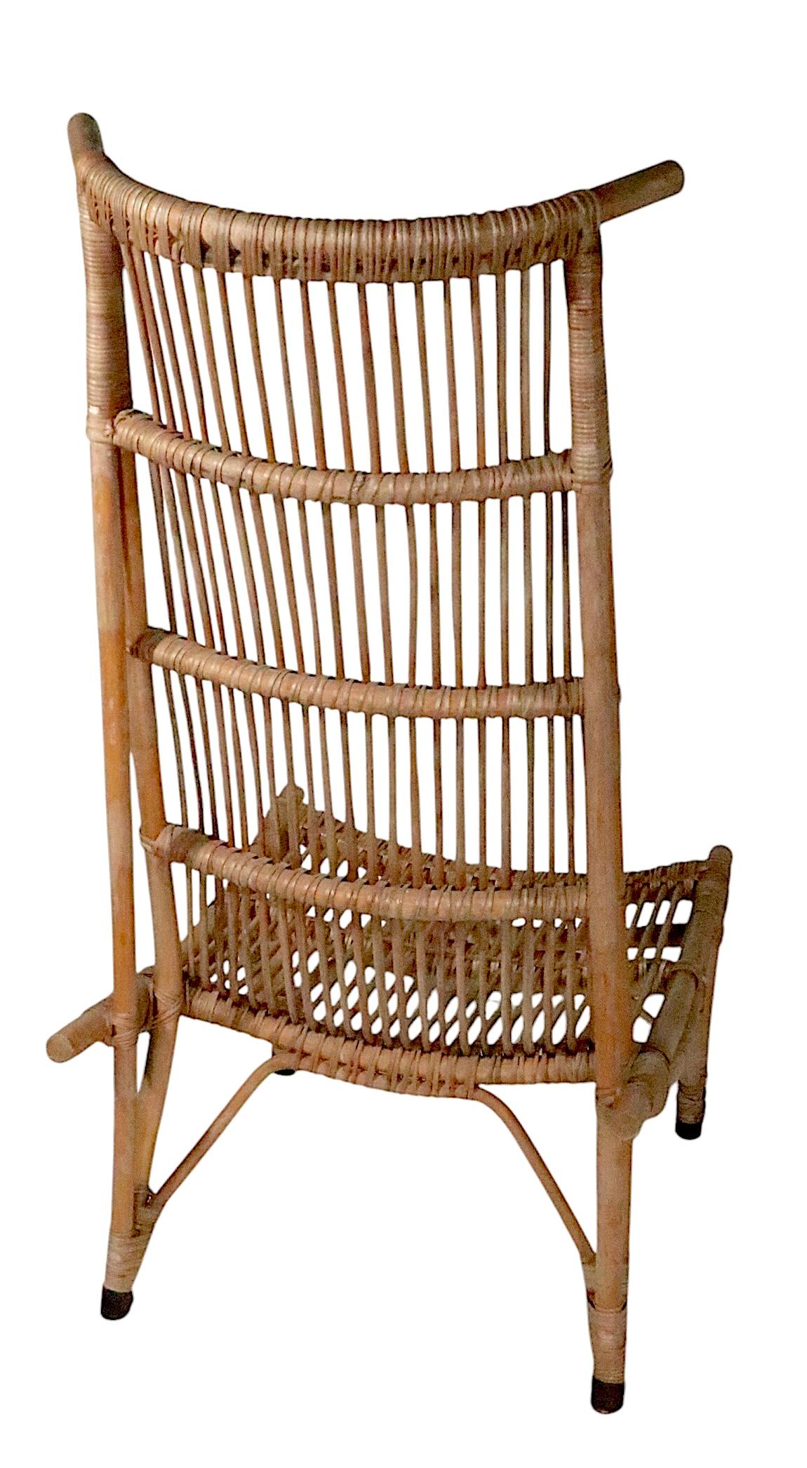 Pr. Mid Century High Back Bamboo Lounge  Chairs after Audoux Minnet c. 1960's For Sale 2
