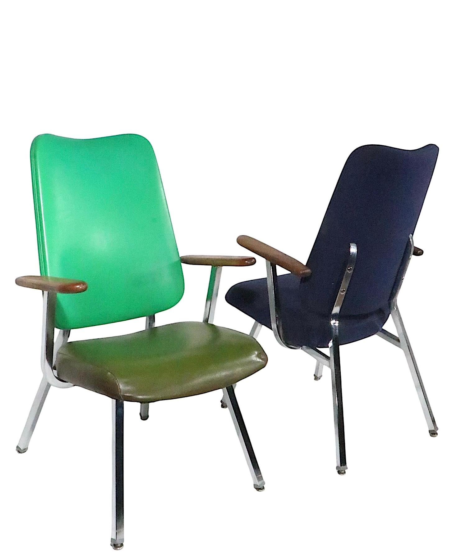 Upholstery Pr. Mid Century  High Back Lounge Office Armchairs by Dellwood Furniture c 1970s For Sale