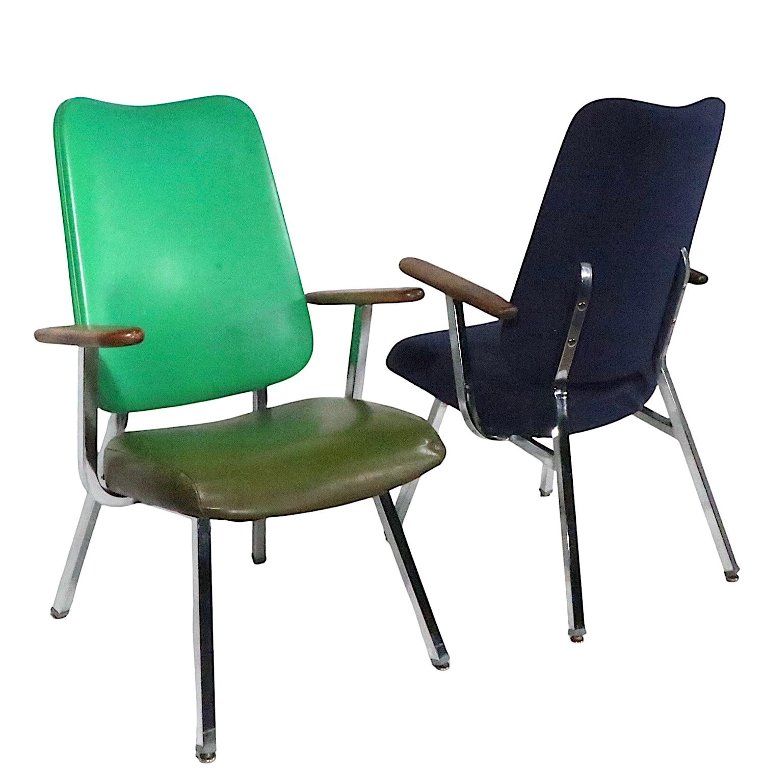 Pr. Mid Century  High Back Lounge Office Armchairs by Dellwood Furniture c 1970s For Sale 2