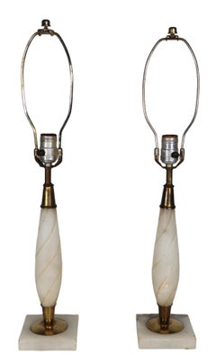 Pr. Mid Century  Hollywood Regency  Alabaster and Brass Table Lamps c 1950/1960s