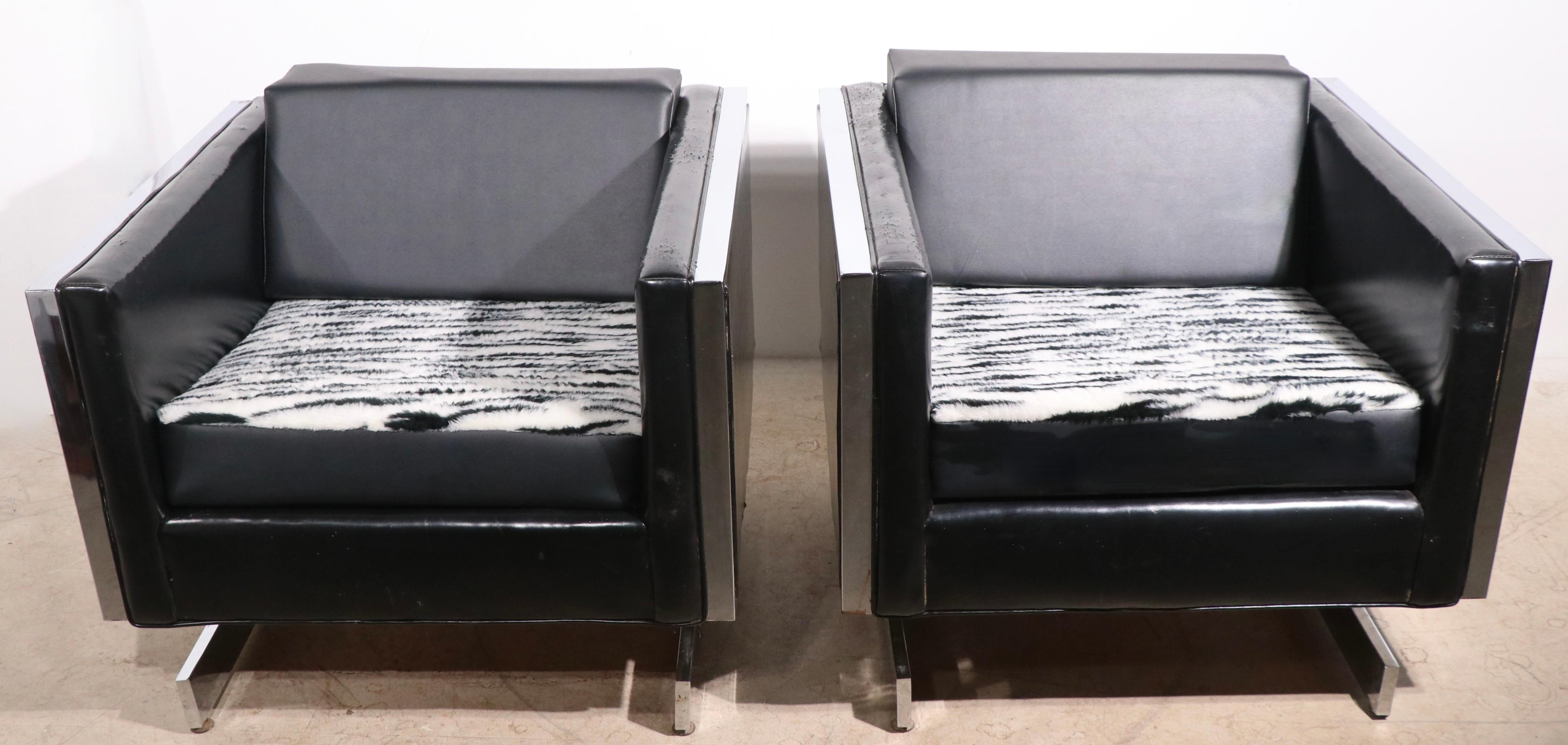 American Pr. Mid-Century Modern Cube Form Lounge Chairs by Patrician After Baughman For Sale