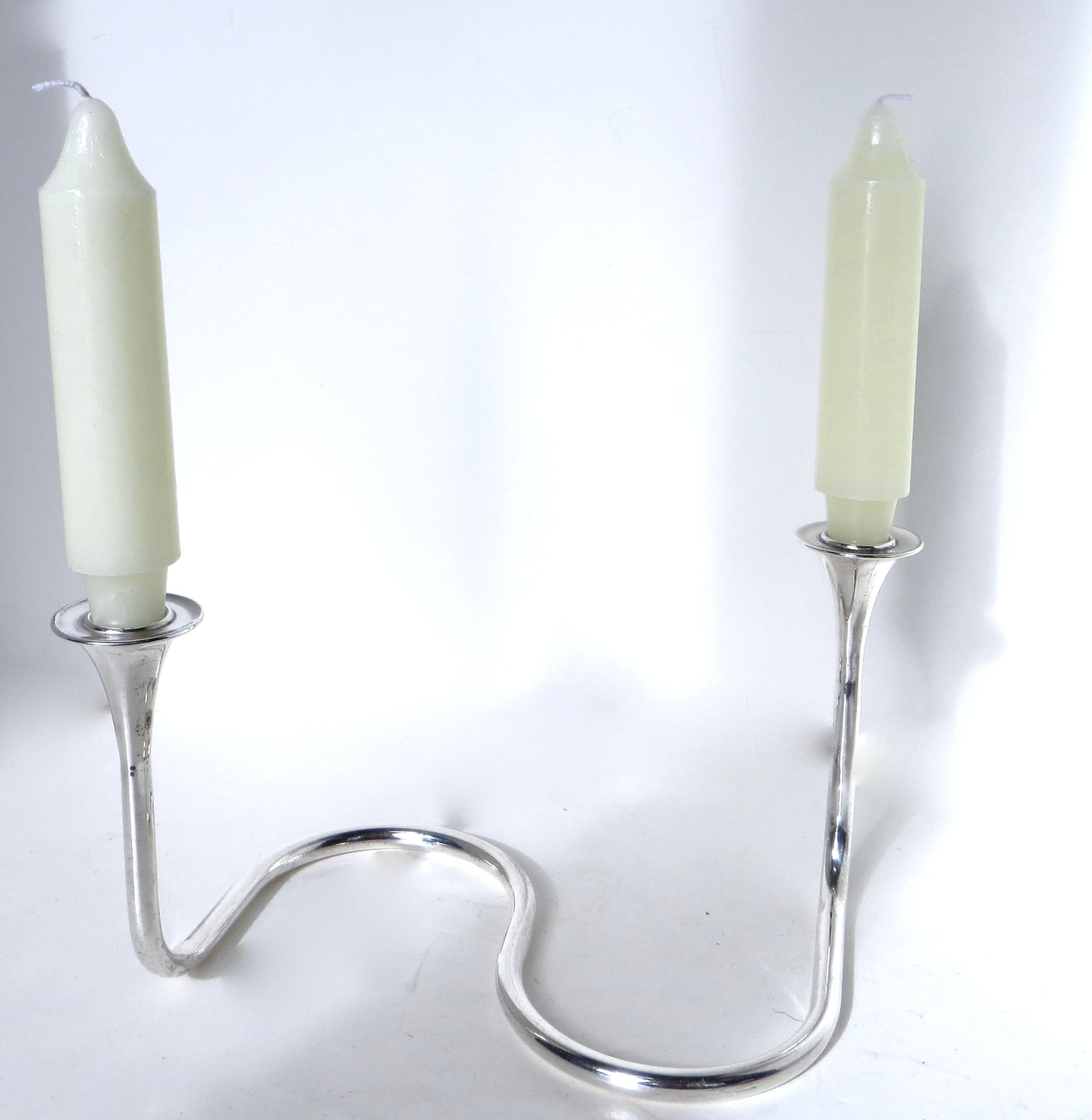 Pr Mid-Century Modernist Sterling Silver Candleholders by Carlo Camusso Ca. 1955 For Sale 1