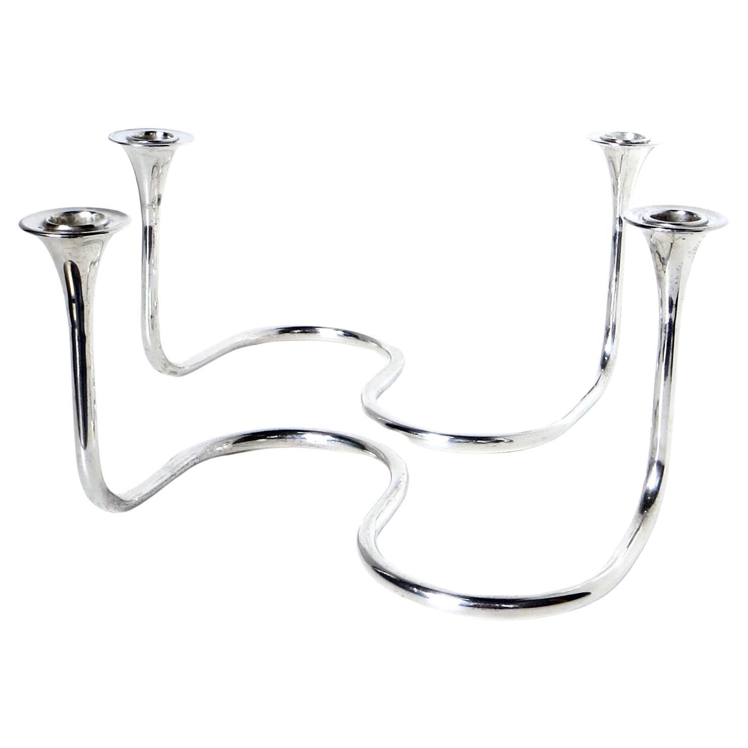 Pr Mid-Century Modernist Sterling Silver Candleholders by Carlo Camusso Ca. 1955 For Sale