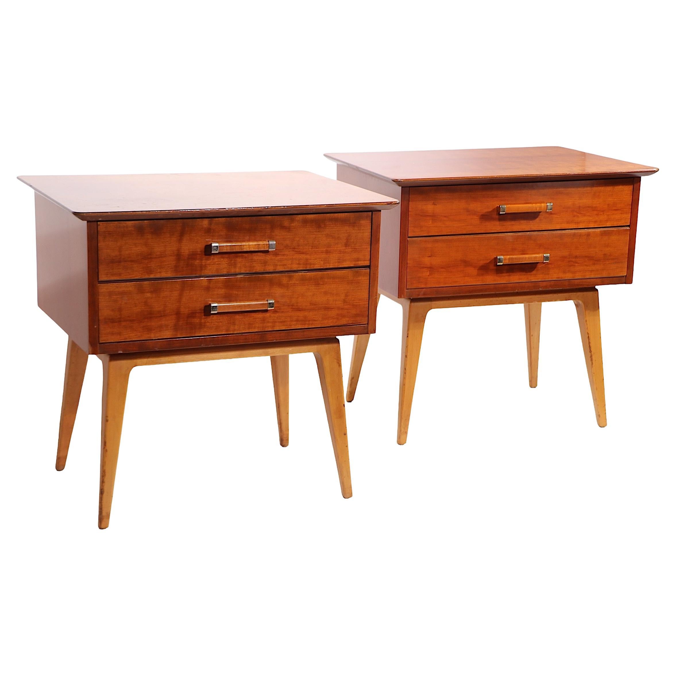 Pr. Mid Century Nightstands by Renzo Rutili for Johnson Furniture Co. c 1960's