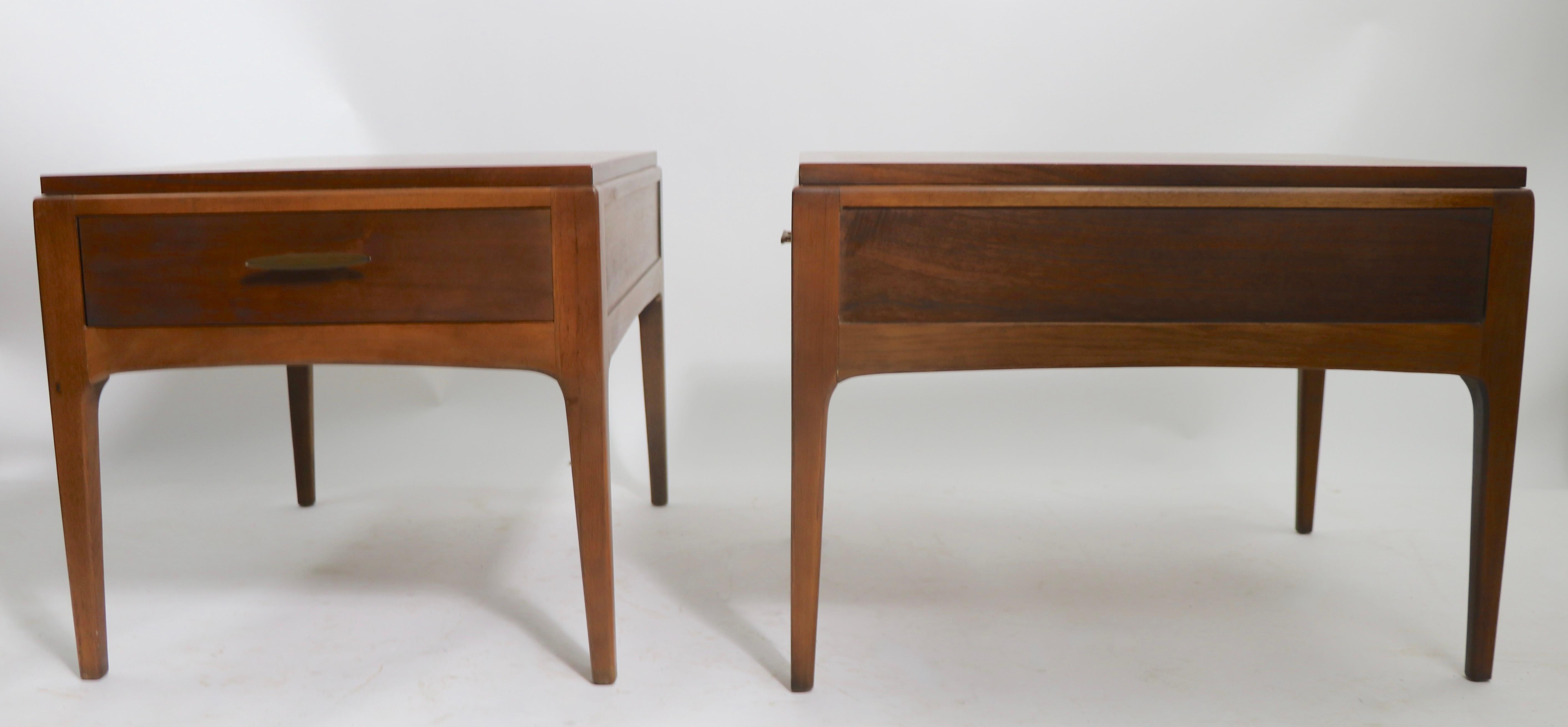 Walnut Pr. Mid-Century One Drawer End Tables, Night Stands by Lane