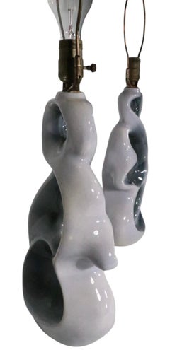 Pr. Mid Century  Organic Free Form Ceramic Table Lamps circa 1950's
