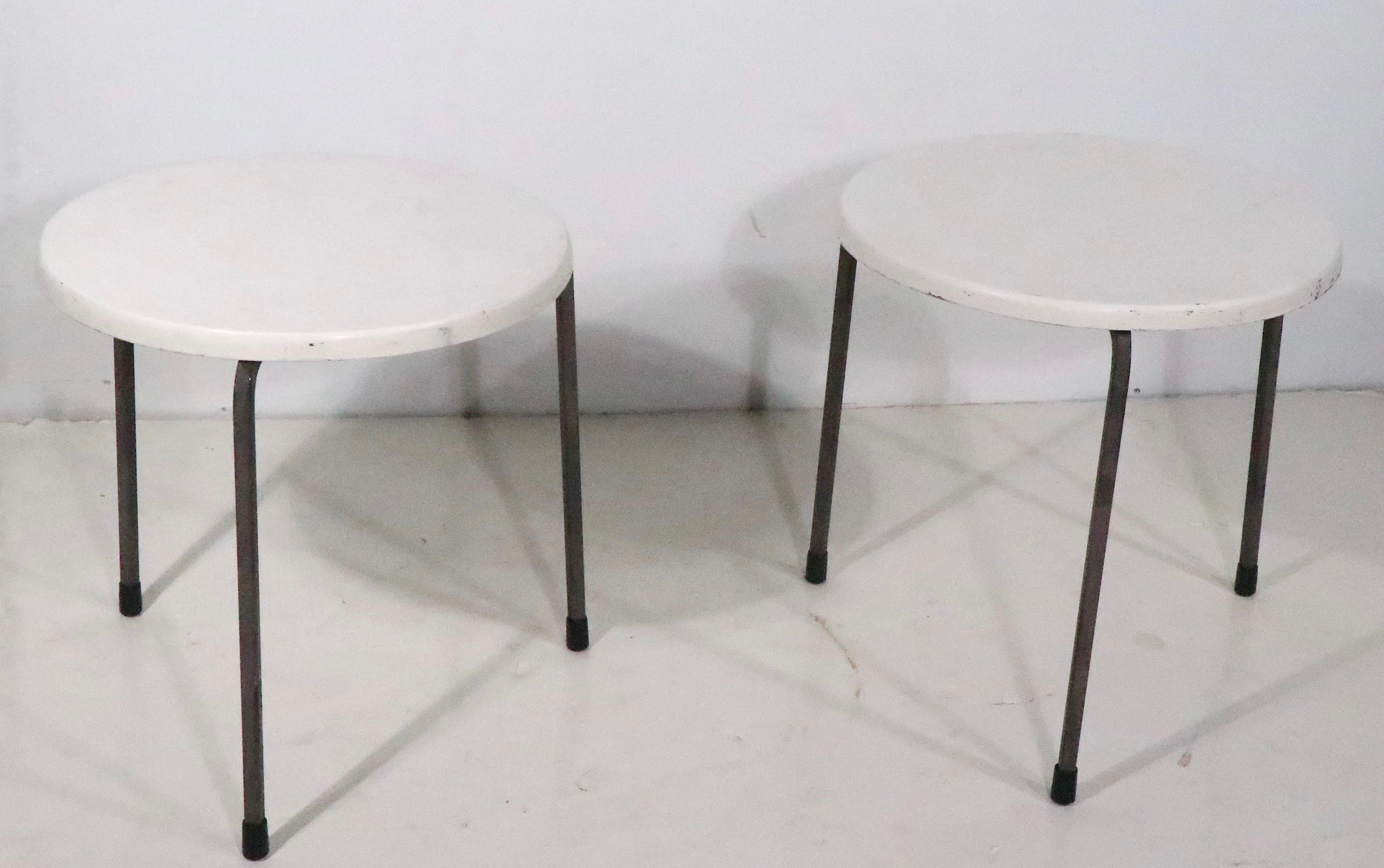 Wrought Iron Pr.  Mid Century Patio Poolside Tables by Fibreform Made in Florida c.1950/1970s For Sale