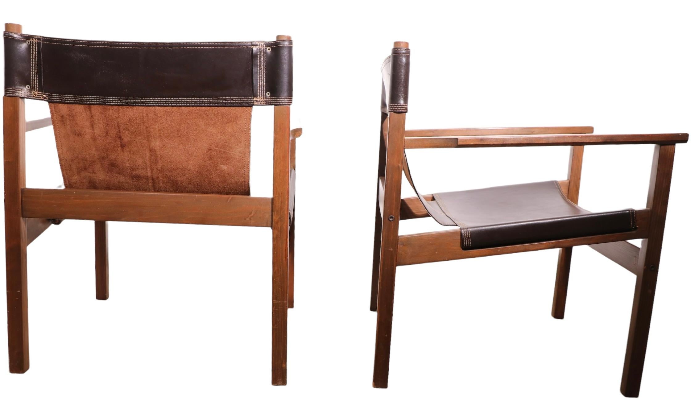Leather Pr. Mid Century Safari Chairs After Arnoult