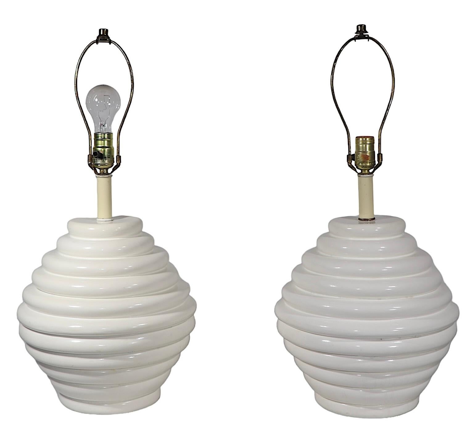 20th Century Pr. Mid Century Space Age Bulbous Form Table Lamps in White Finish c. 1950/70's For Sale