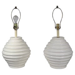 Pr. Mid Century Space Age Bulbous Form Table Lamps in White Finish c. 1950/70's