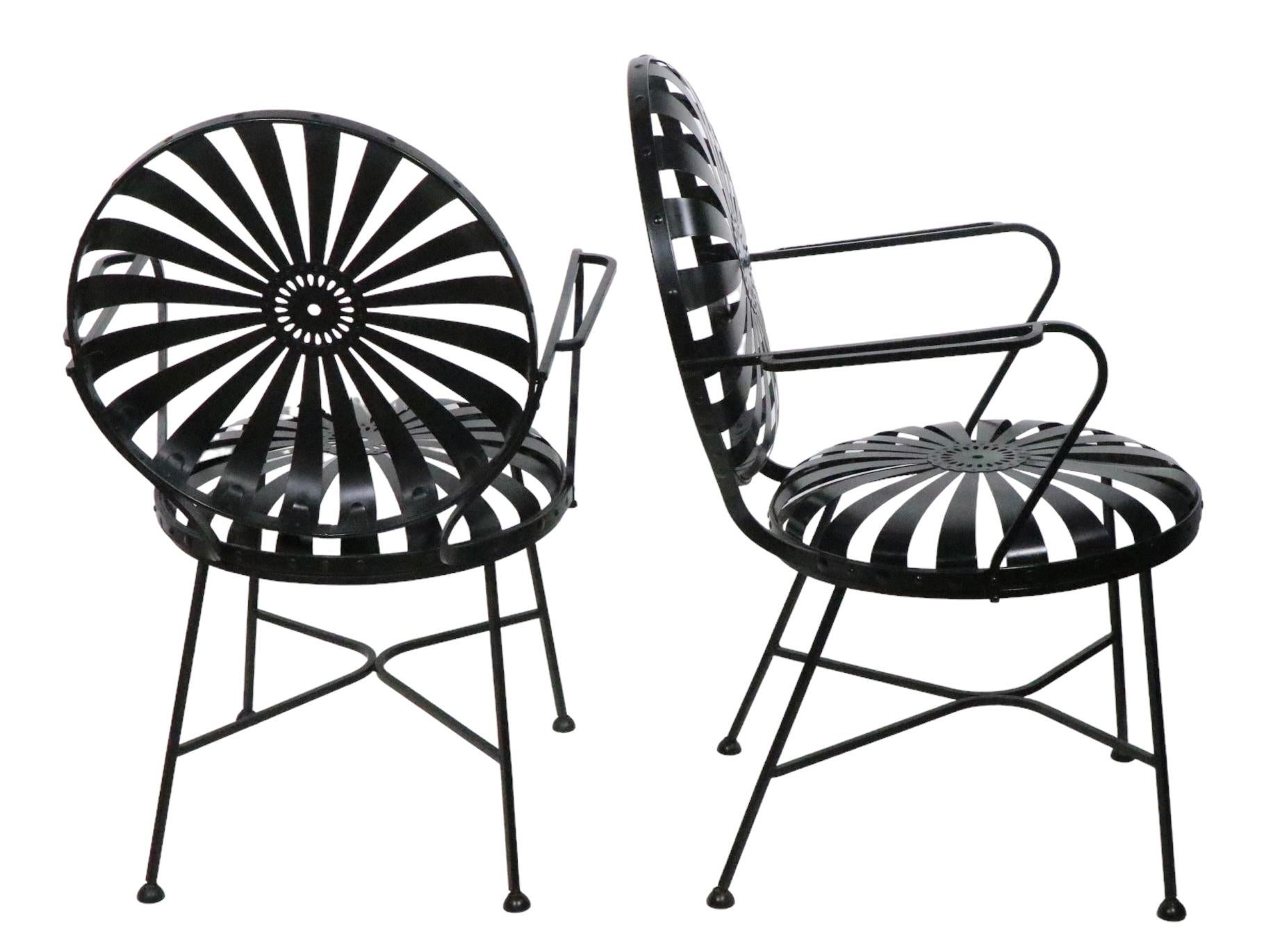 Steel Pair Mid Century Spring Chairs by Troy Sunshade After Francois Carre C 1940/1950 For Sale