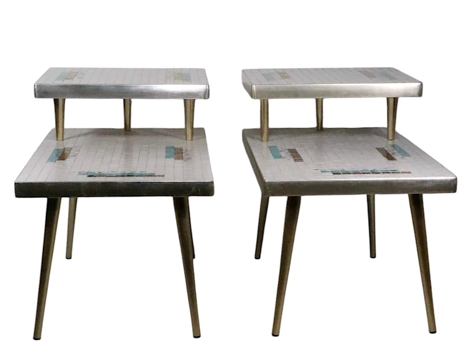 Mid-Century Modern Pr. Mid Century Tile Top Step End Tables c 1950/60's For Sale