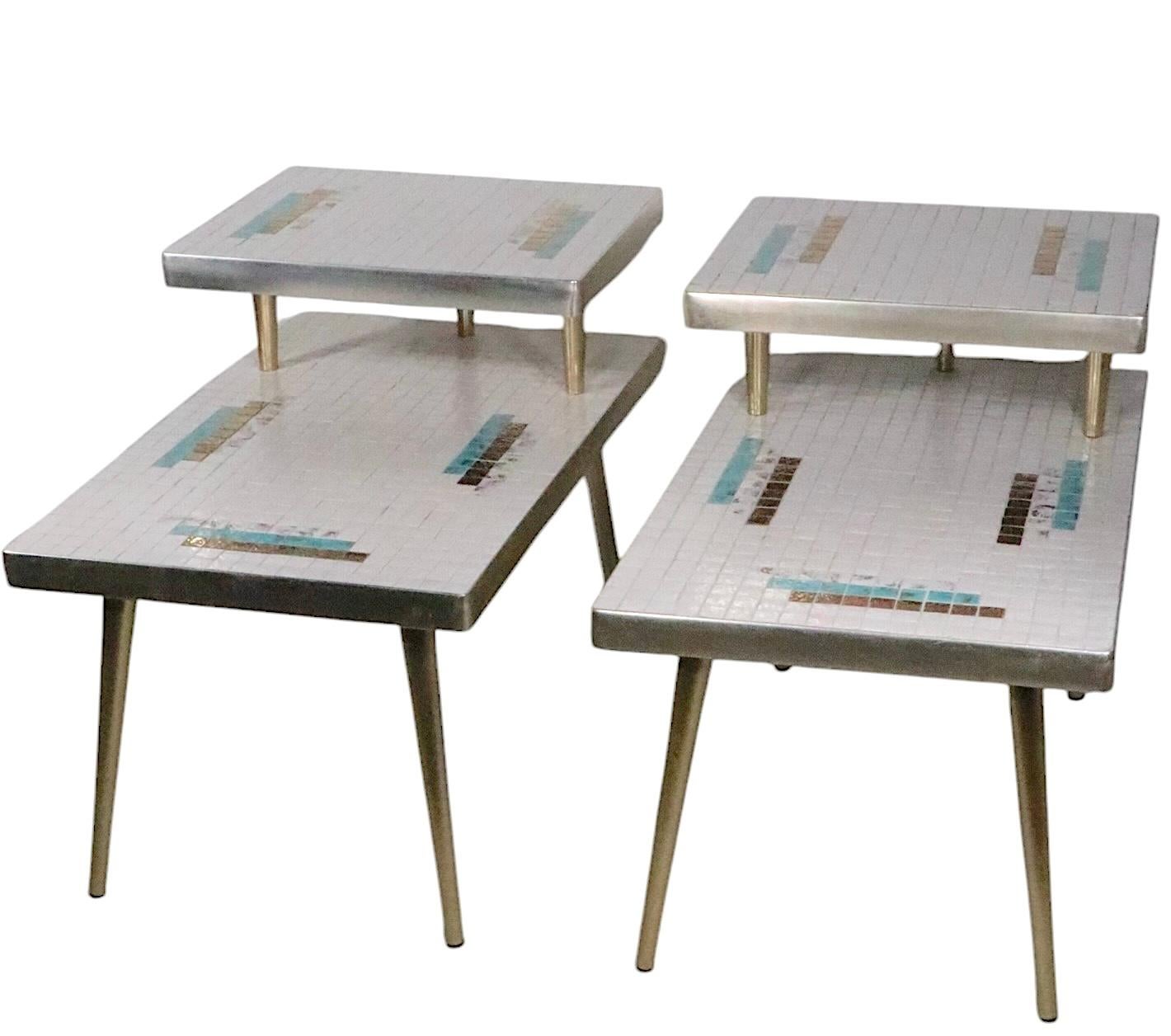 Pr. Mid Century Tile Top Step End Tables c 1950/60's In Good Condition For Sale In New York, NY