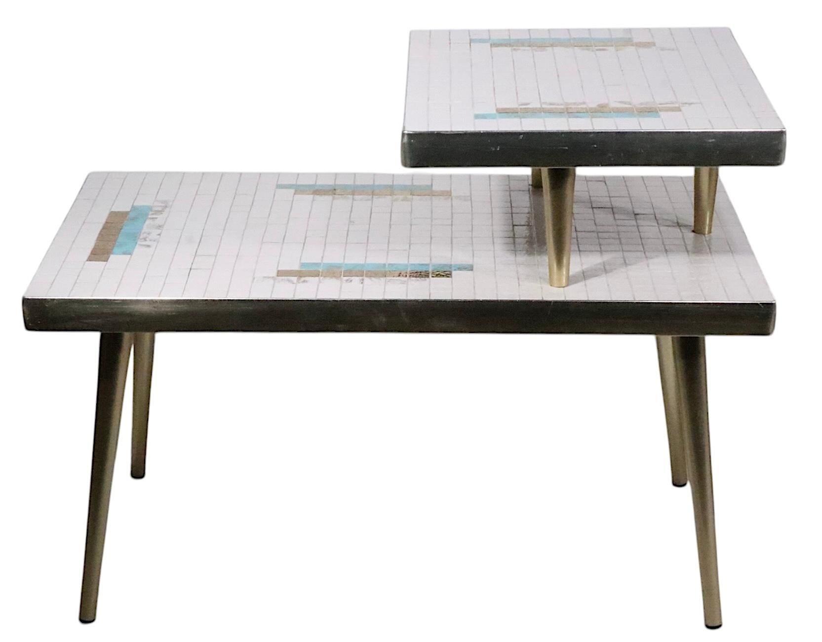 20th Century Pr. Mid Century Tile Top Step End Tables c 1950/60's For Sale