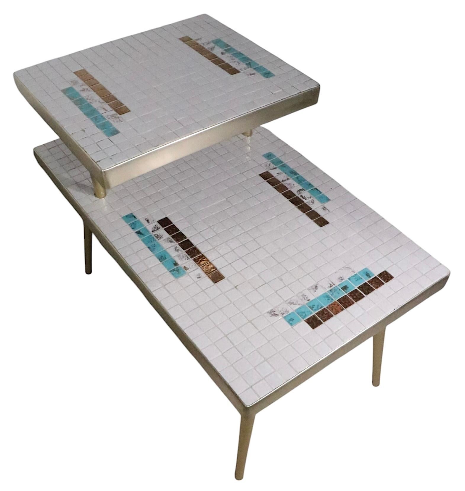 Pr. Mid Century Tile Top Step End Tables c 1950/60's For Sale 1