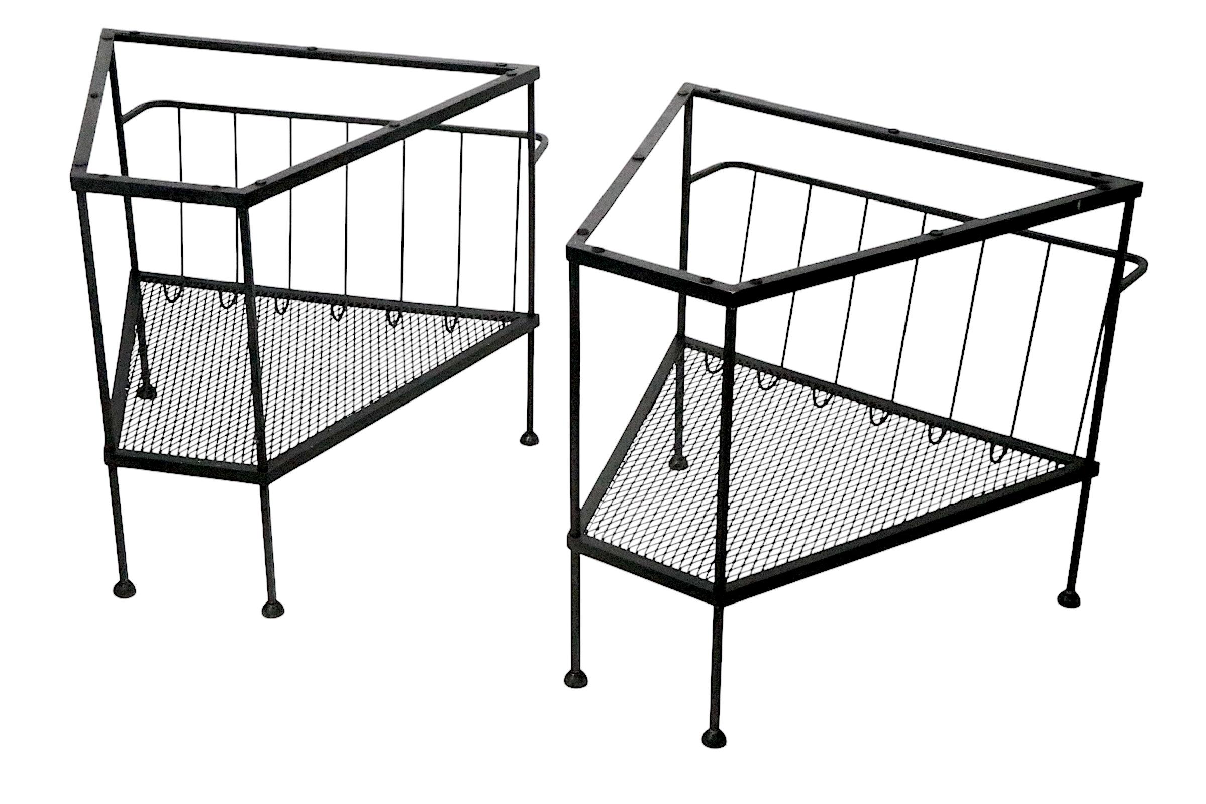 Pr. Mid Century Troy Sunshade Co.  Wrought Iron and Glass Wedge Form End Tables For Sale 4