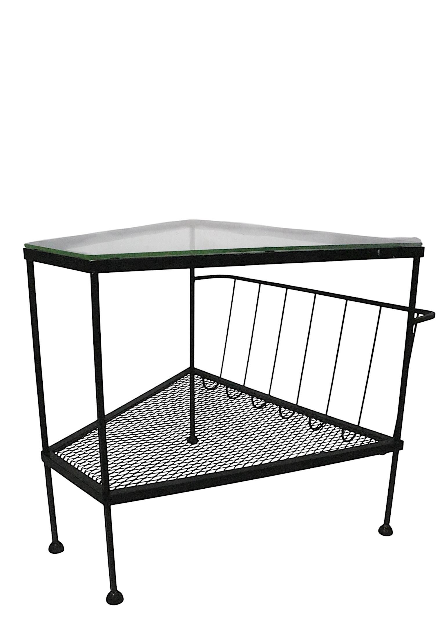 Pr. Mid Century Troy Sunshade Co.  Wrought Iron and Glass Wedge Form End Tables For Sale 5