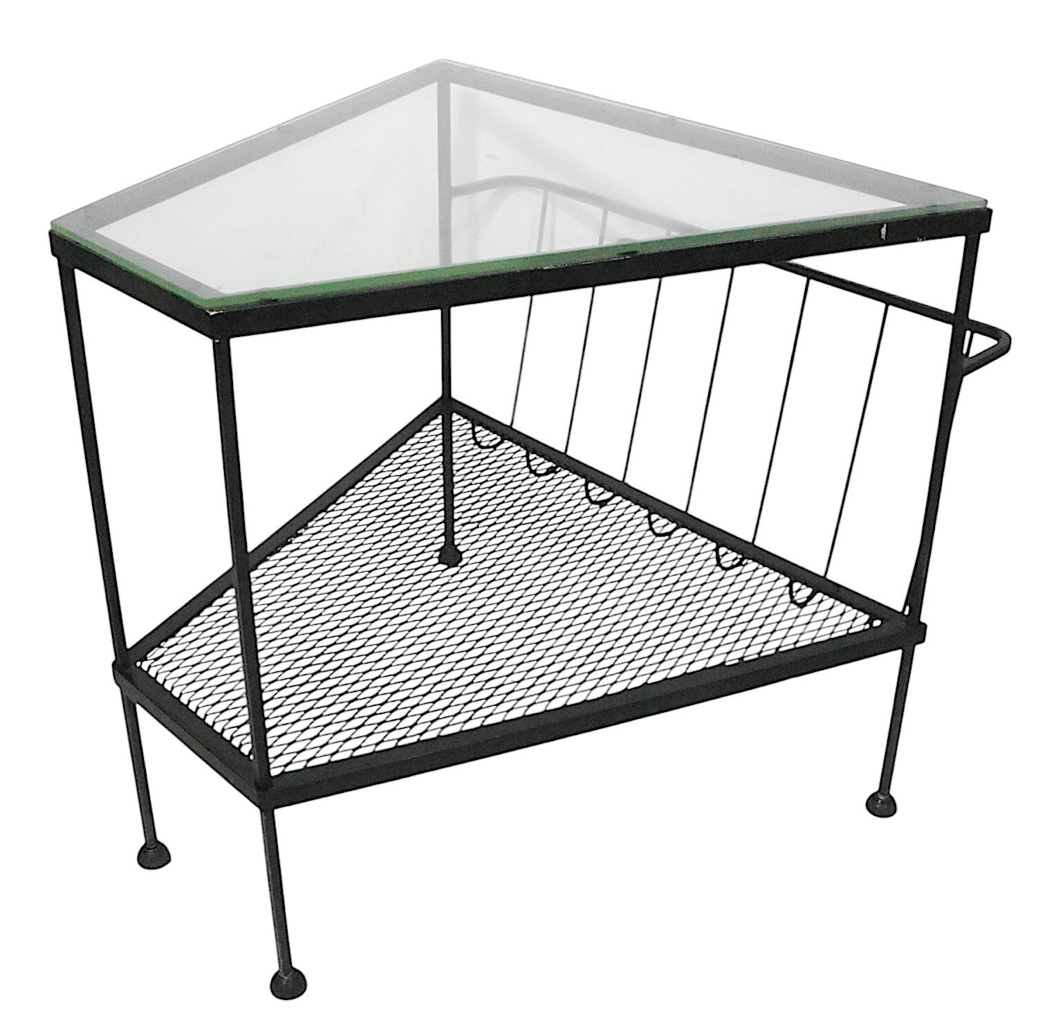 Pr. Mid Century Troy Sunshade Co.  Wrought Iron and Glass Wedge Form End Tables For Sale 6